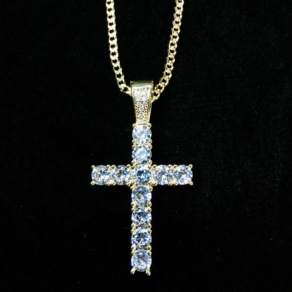 EXCLUSIVE CROSS 18K GOLD DIAMONDS CZ CHAIN ITALY
